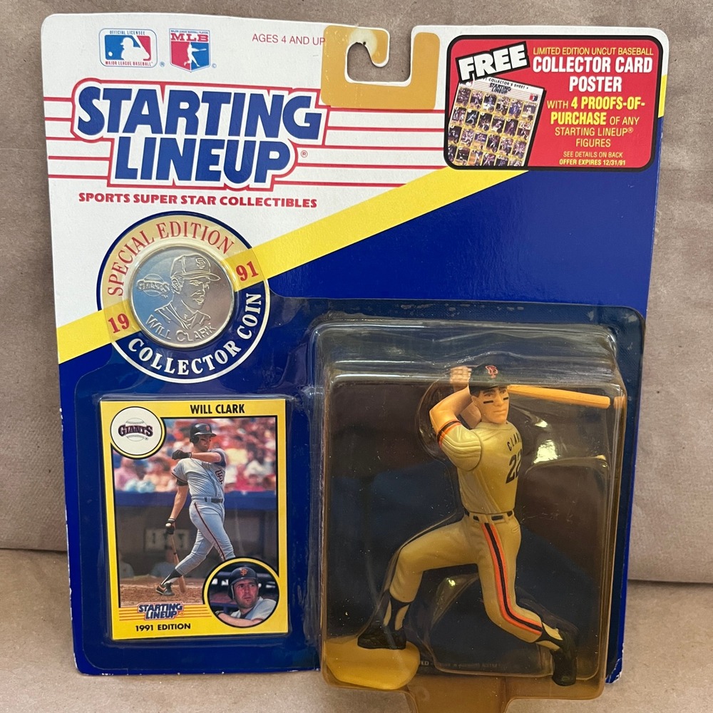1991 Starting Lineup Will Clark San Francisco Giants Figure Coin Card Kenner